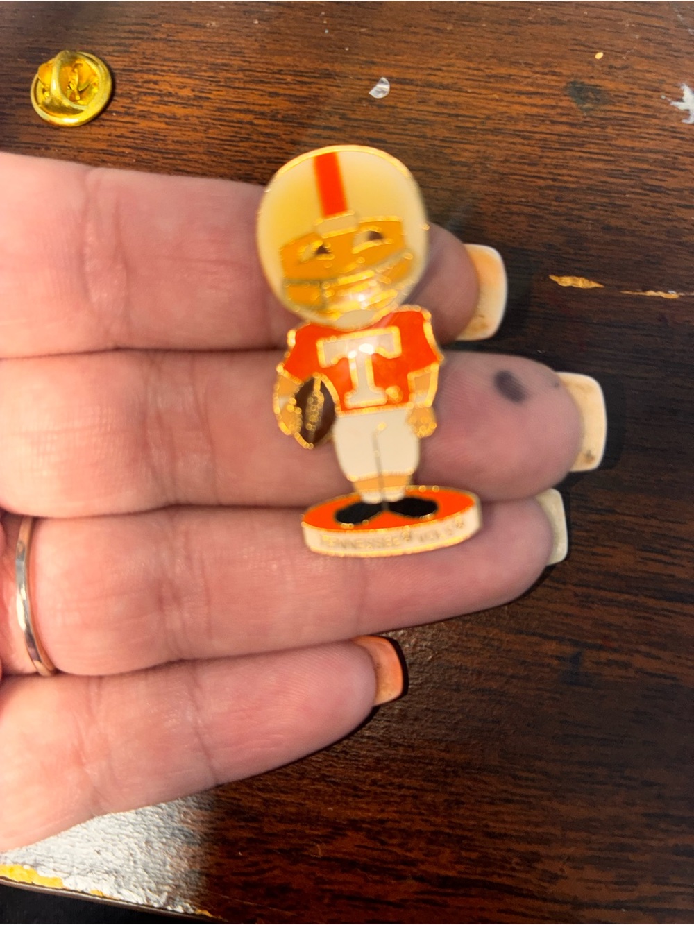 University Orange Football Player Brooch Pin - Team Spirit Accessory